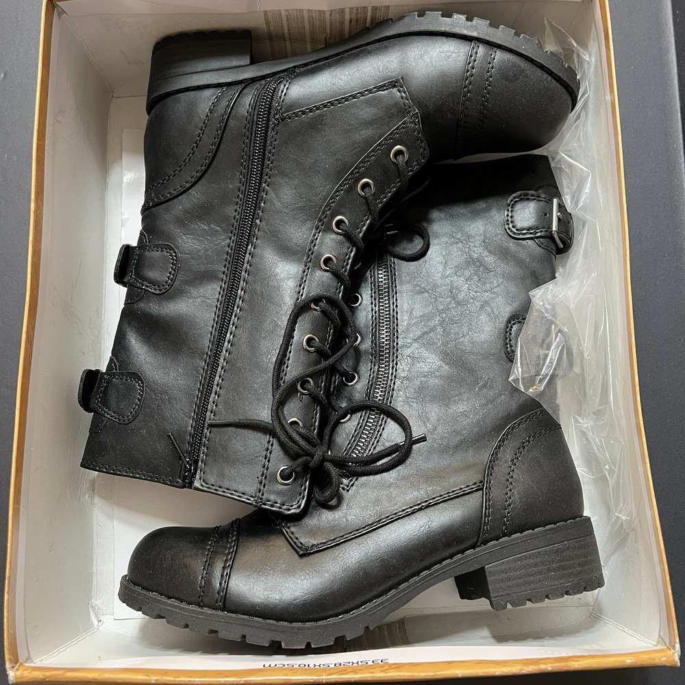 Women's Unre8d Size 7.5 Black Combat Boots Side Zip Grunge Whimsigoth New
